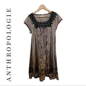 Anthropologie A'reve Black Beige Lace Mesh Floral Burnout Overlay